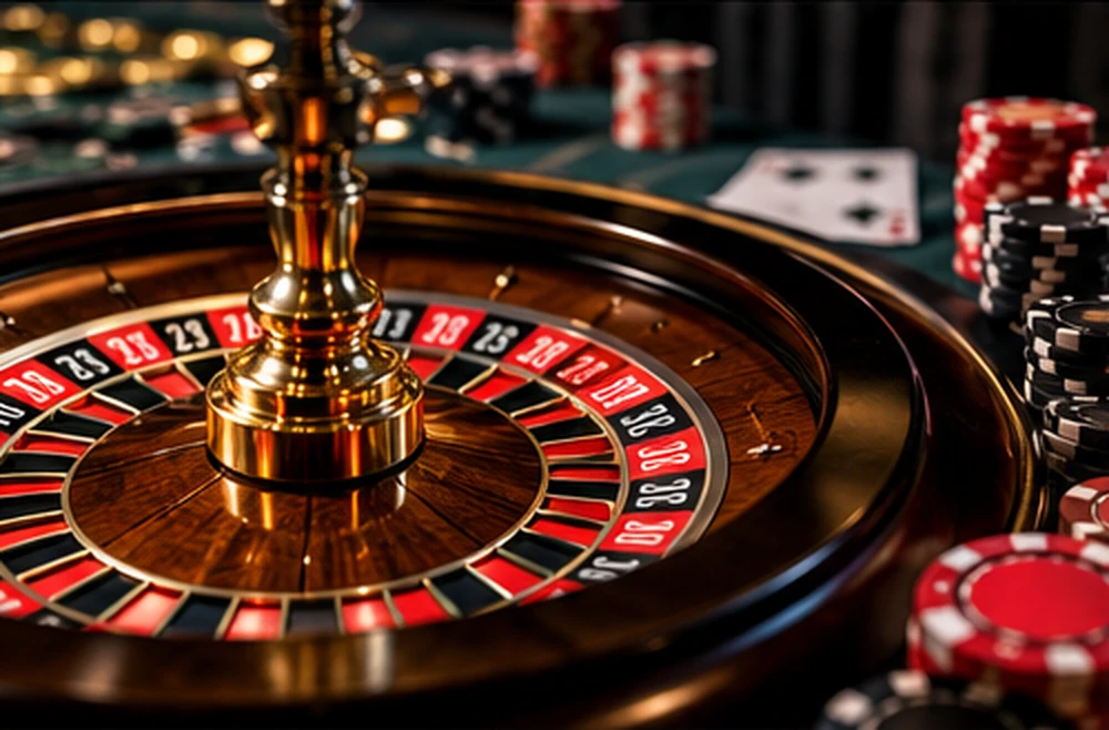 Realistic roulette wheel in a casino setting