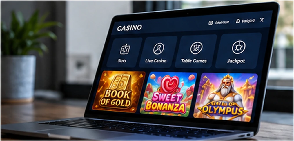 Online casino slots displayed on a laptop