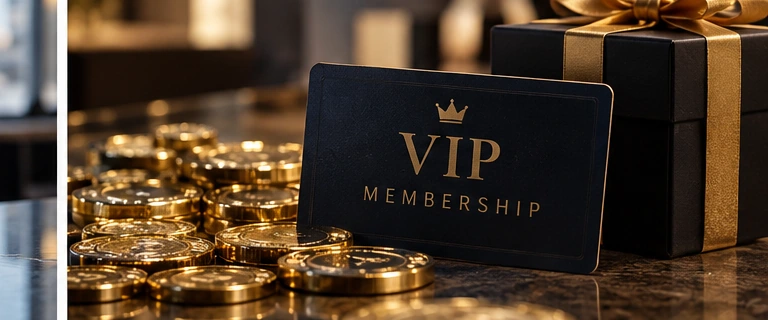 VIP casino membership card with gold-colored tokens