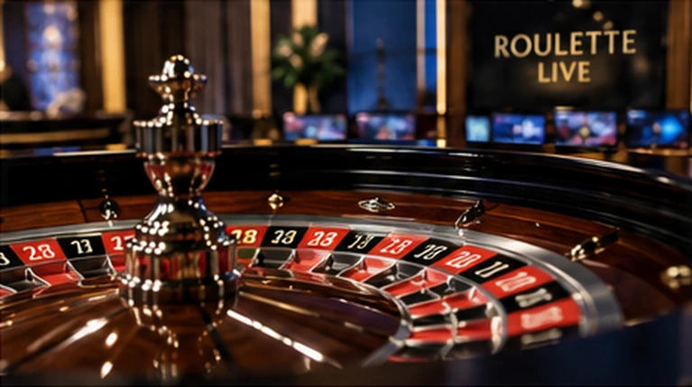 A roulette wheel in a professionally lit casino environment.