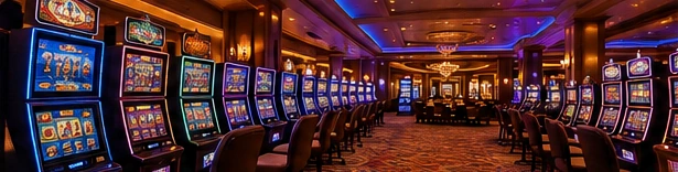 Traditional casino gaming floor with slot machines and table games