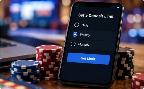 Mobile online casino deposit limit setting with chips on a table