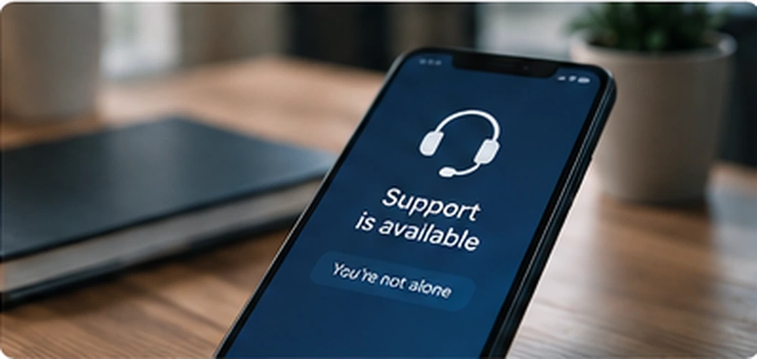 Smartphone with a support symbol in a calm home environment