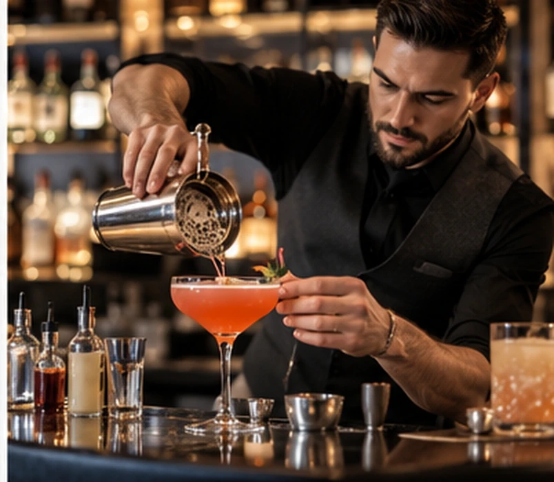 Bartender preparing a signature cocktail at a casino bar