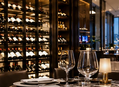 An intimate restaurant wine collection with carefully organized bottles.